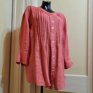 Allen Allen Women's 1X Pin-tuck Coral Linen Tunic